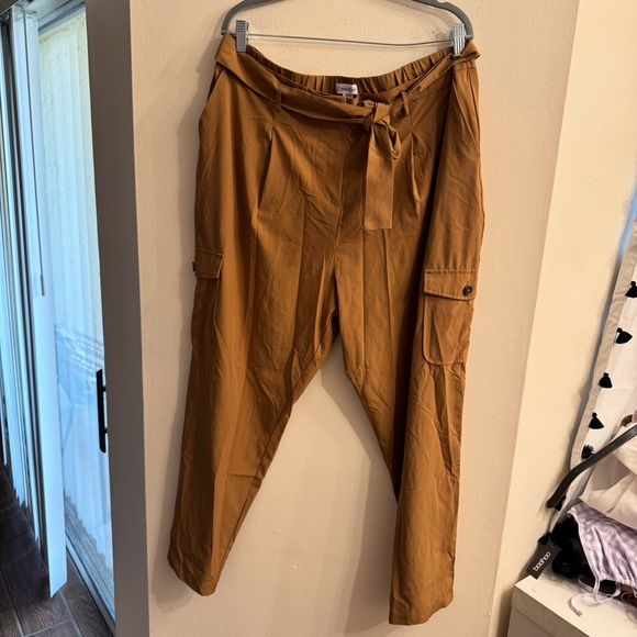Calvin Klein Brown/Rust Tie Waist Straight Leg Cargo Pocket Pants Size XL - Picture 1 of 4